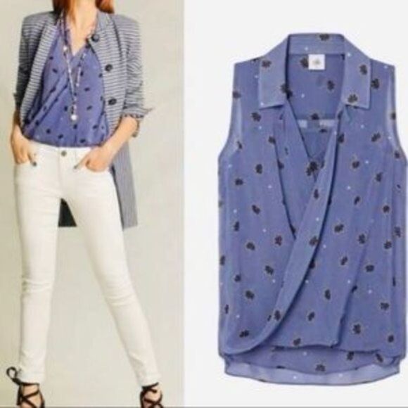 CAbi Blue Floral Two Piece Blouse - Picture 1 of 7